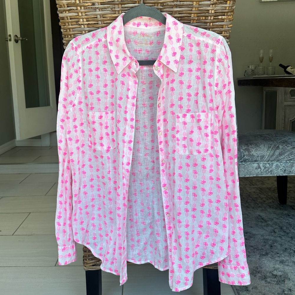 Lilly Pulitzer Pink Pineapple Linen Button-Up Shirt